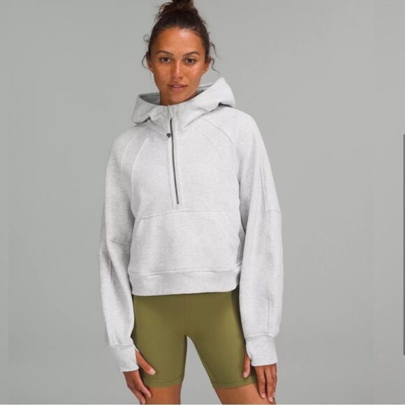 Lululemon Scuba Oversized Half Zip Crop Hoodie Heathered Light Grey M/L
